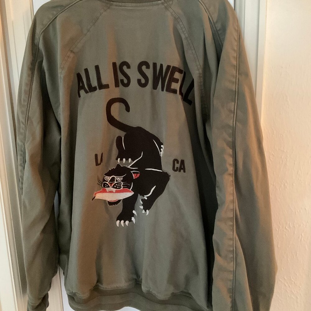 Lucky Brand "All is Swell" Graphic Bomber Jacket - Olive - XXL - Great Condition